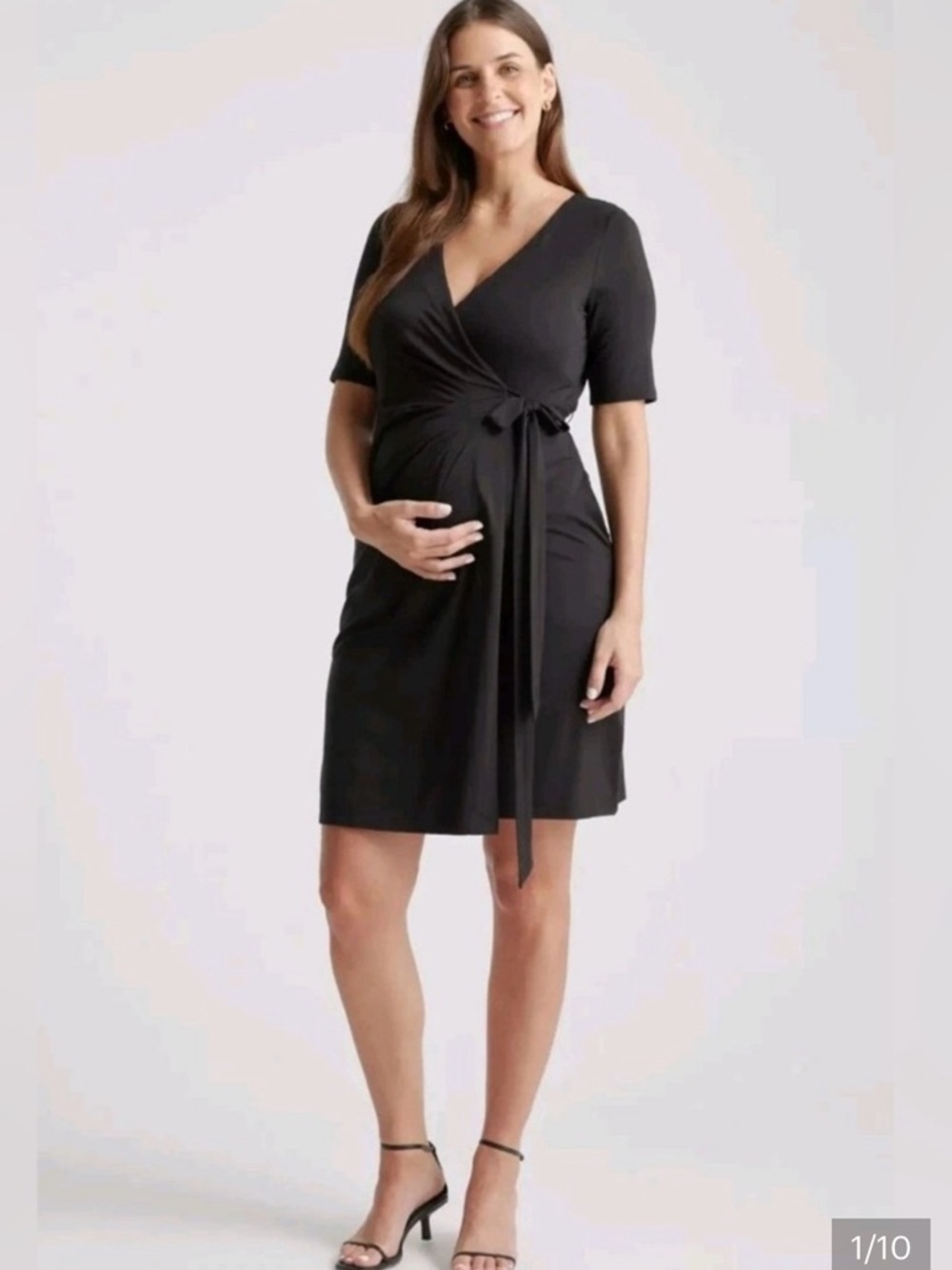 Quince Black Maternity & Nursing Short Sleeve Wrap Dress